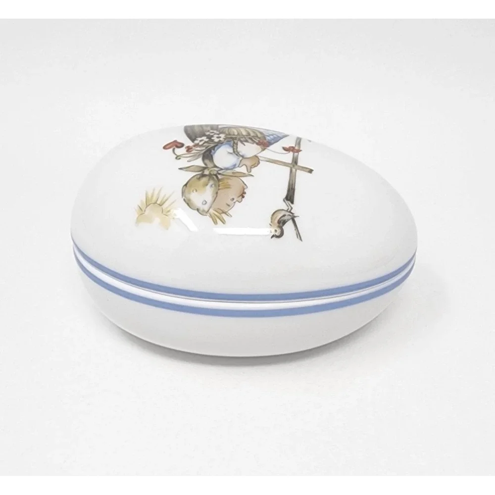 Vtg Sister Berta Hummel Original Porcelain Egg Shape Trinket/Jewelry Box